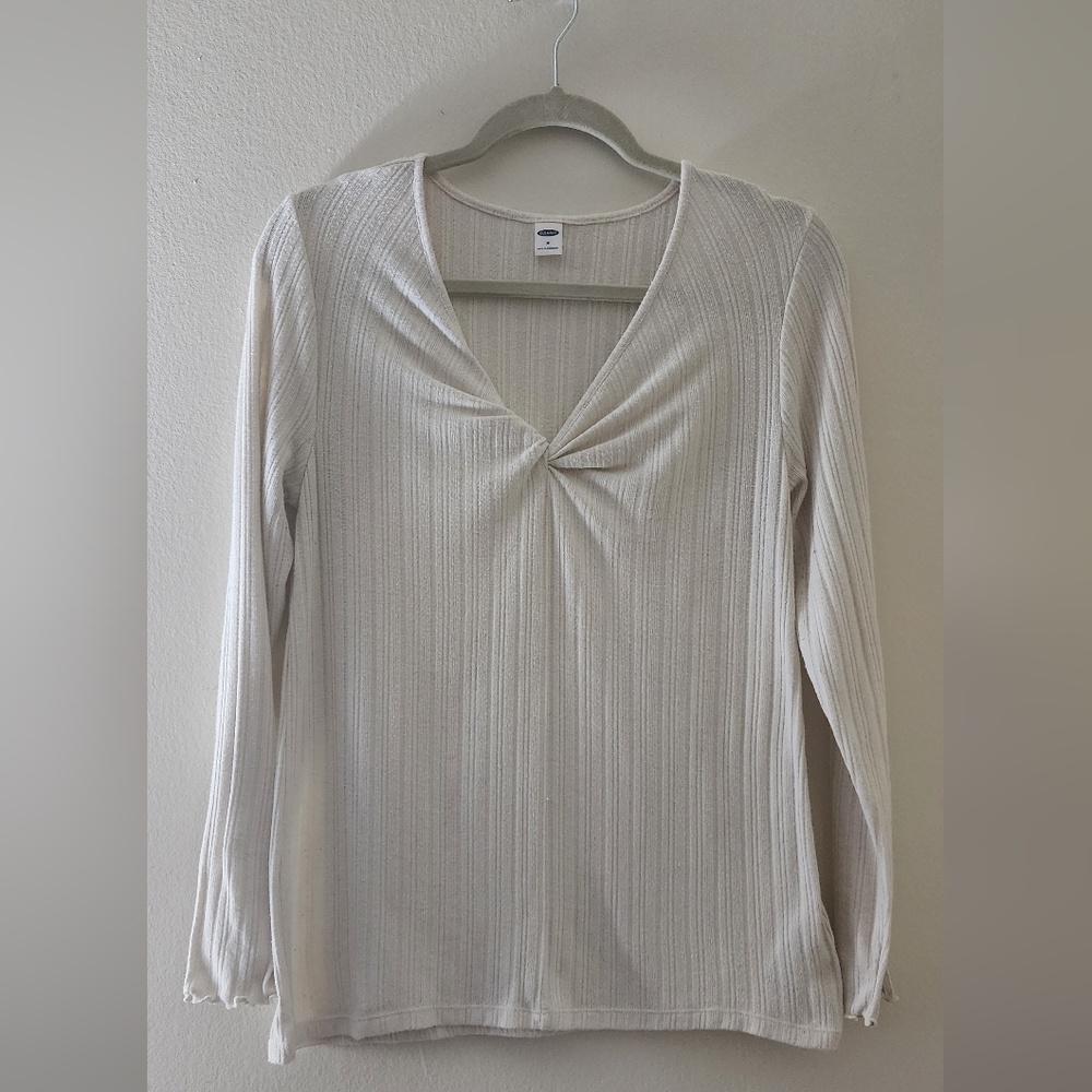 Old Navy Cream Ribbed Ruched Blouse